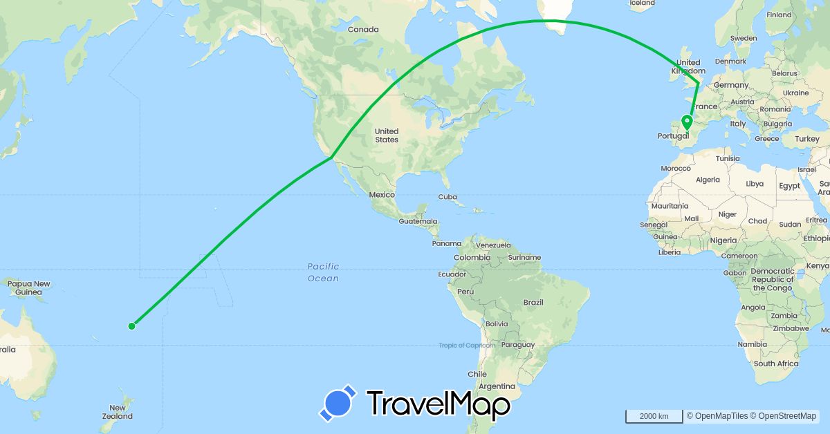 TravelMap itinerary: bus in Spain, Fiji, United Kingdom, United States (Europe, North America, Oceania)